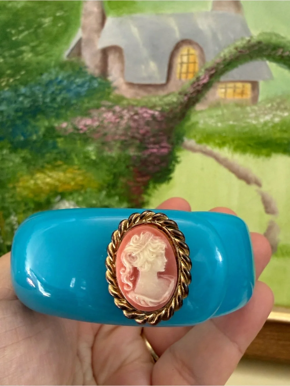 Blue Cameo Hinge Acrylic Bangle Bracelet by Subversive by Justin Giunta